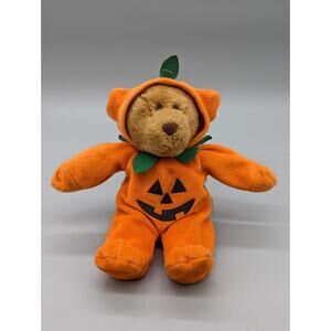 GAC 1998 Halloween Teddy Bear Pumpkin Jack O Lantern Plush Stuffed Animal
